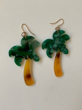 Tropical palm tree maximalist acrylic resin dangle drop pierced earrings